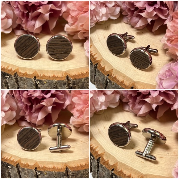 Handmade Wood Butterfly Bow Tie Cufflinks Blue Pocket Square & Boutonnière Set - Picture 12 of 16